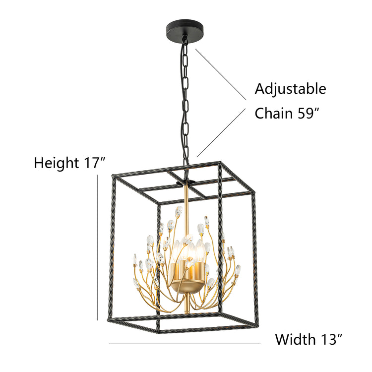 Elise 4-Light Modern Kitchen Lantern Chandelier with Crystal Accents