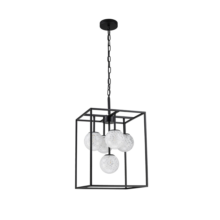 Diana 5-Light Contemporary Foyer Hall Lantern Chandelier Art Deco Marbleized Glass Shades in Matte Black, Bulbs Included