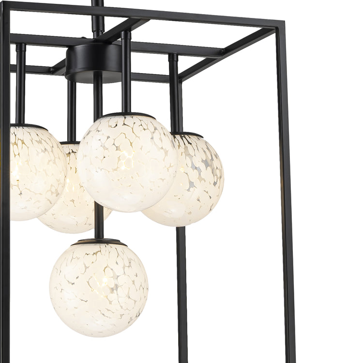 Diana 5-Light Contemporary Foyer Hall Lantern Chandelier Art Deco Marbleized Glass Shades in Matte Black, Bulbs Included