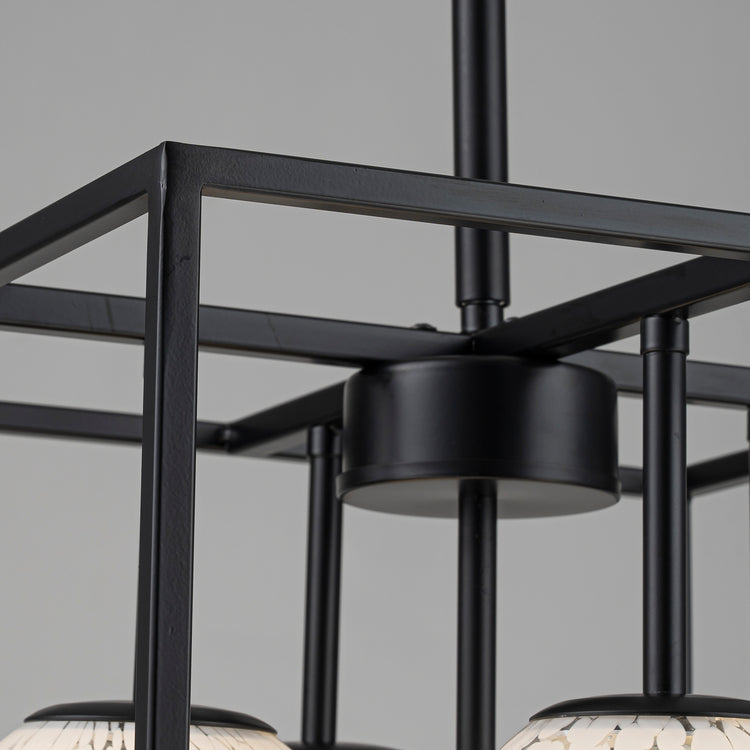 Diana 5-Light Contemporary Foyer Hall Lantern Chandelier Art Deco Marbleized Glass Shades in Matte Black, Bulbs Included