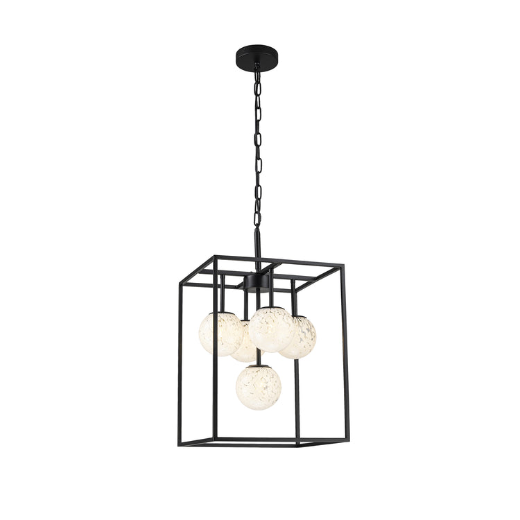 Diana 5-Light Contemporary Foyer Hall Lantern Chandelier Art Deco Marbleized Glass Shades in Matte Black, Bulbs Included