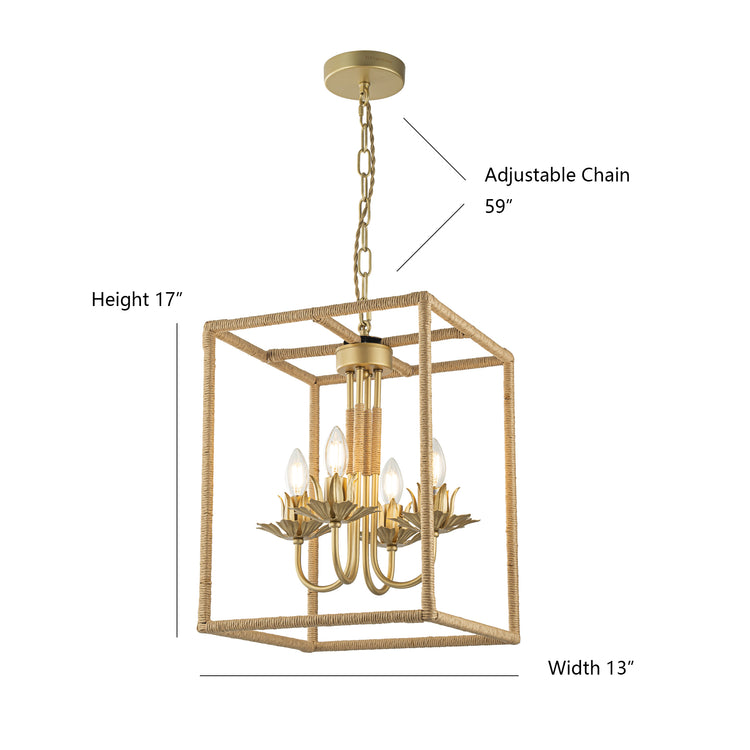 Mila 4-Light Square Woven Rattan Chandelier