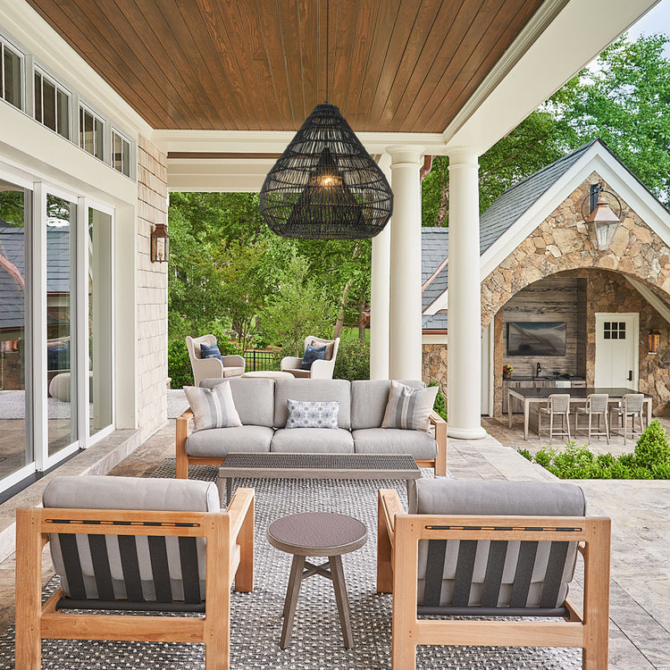 Serina 1-Light Wicker Outdoor Pendant Light, Coastal Boho Style Dome - Handwoven Matte Black