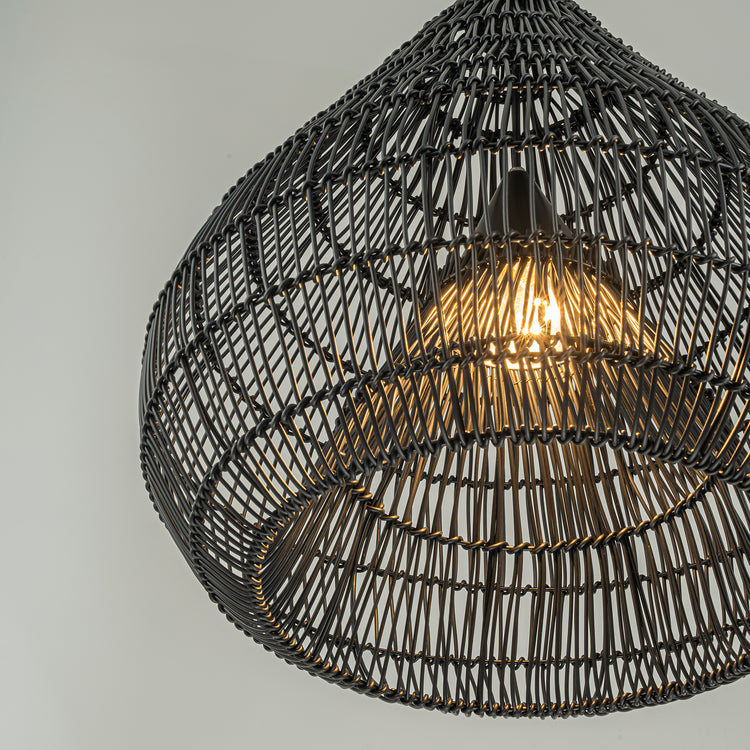 Serina 1-Light Wicker Outdoor Pendant Light, Coastal Boho Style Dome - Handwoven Matte Black