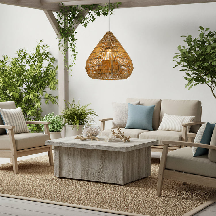 Serina 1-Light Wicker Outdoor Pendant Light, Coastal Boho Style Dome - Handwoven
