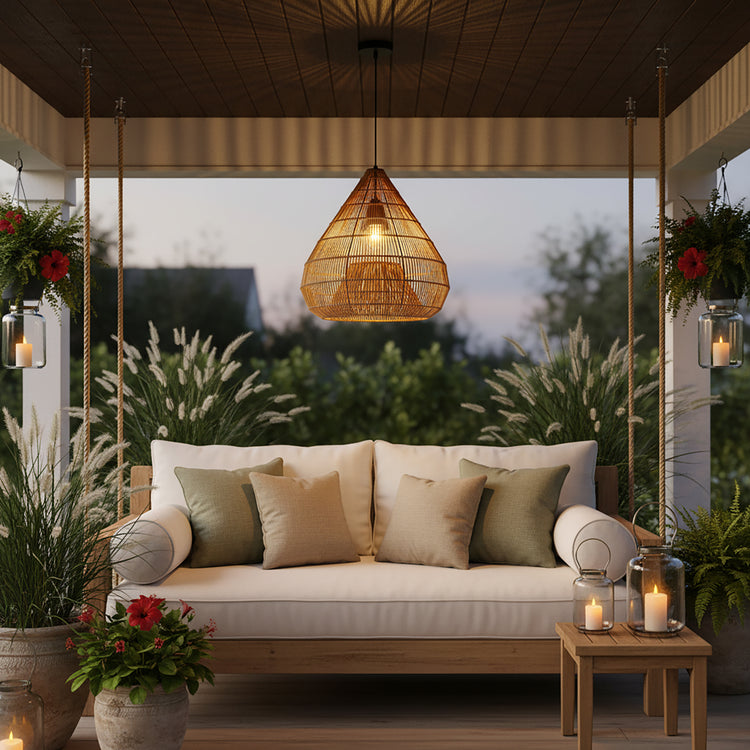 Serina 1-Light Wicker Outdoor Pendant Light, Coastal Boho Style Dome - Handwoven