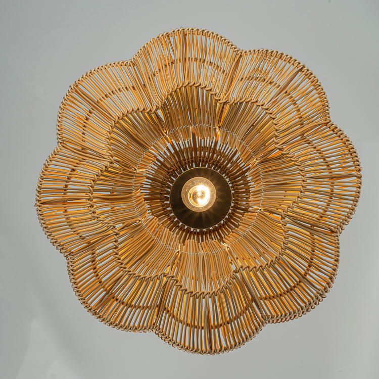 Ciel 1-Light Wicker Outdoor Pendant Light, Coastal Boho Style Scalloped- Handwoven