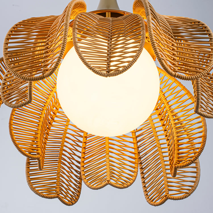 Kamala 1-Light Wicker Outdoor Pendant Light Coastal Boho Style Flower Handwoven