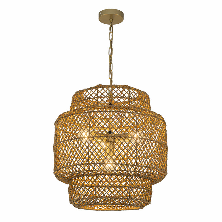Clair 4-Light Rattan Hemp Tiered Pendant, Coastal Boho - Handwoven