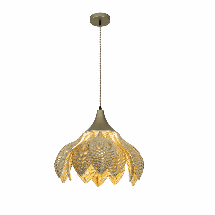 Yume 1-Light Rattan Lotus Pendant, Coastal Boho - Handwoven