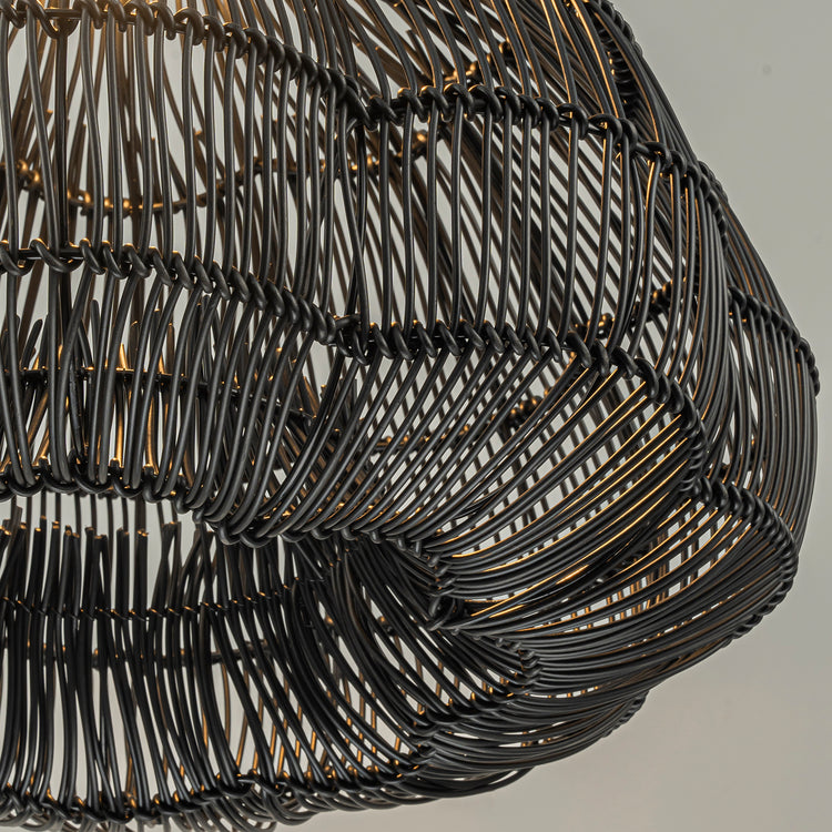 Ciel 1-Light Wicker Outdoor Pendant Light, Coastal Boho Style Scalloped- Handwoven Matte Black