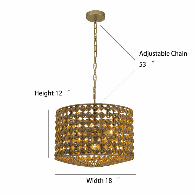 Koyo 4-Light Rattan Drum Pendant, Coastal Boho - Handwoven