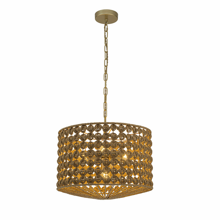 Koyo 4-Light Rattan Drum Pendant, Coastal Boho - Handwoven