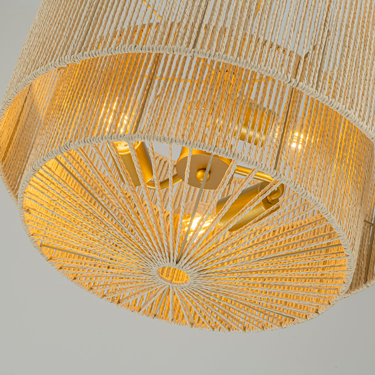 Armida 3-Light Rattan Rope Tiered Drum Pendant, Coastal Boho - Handwoven Beige