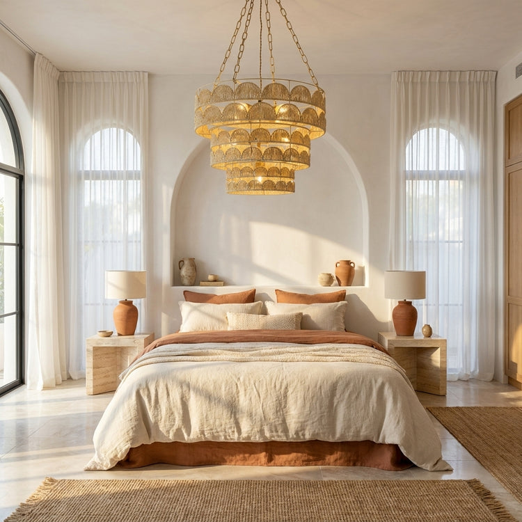 Auris 7-Light Rattan Tiered Chandelier, Coastal Boho Handwoven Statement Lighting