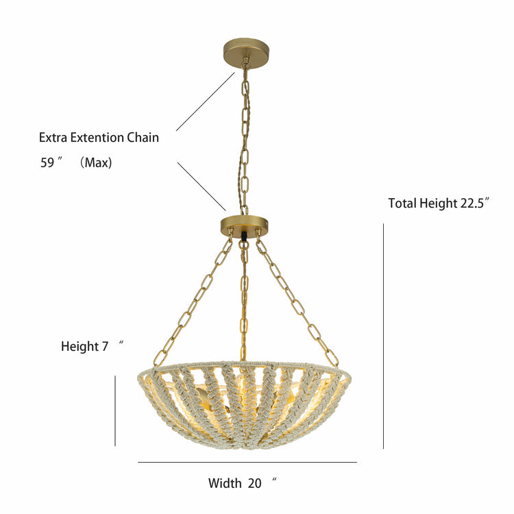 Sable 3-Light Rattan Chandelier, Coastal Boho - Handwoven