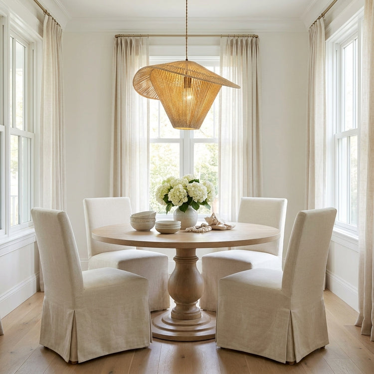 Elara Rattan Hat Pendant Light, Coastal Boho Handwoven Natural Fiber Shade