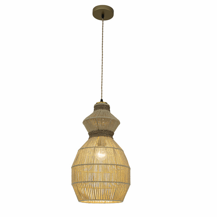 Opaline 1-Light Rattan Stacked Geometric Pendant, Coastal Boho - Handwoven