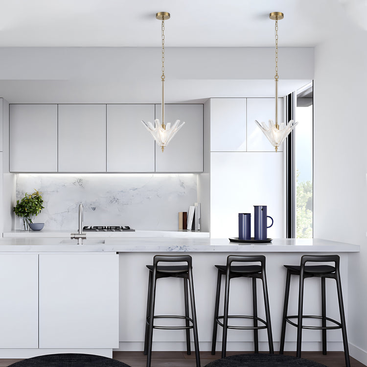 Chiara 1-Light Handmade Unique Statement Glass Pendant Light Modern Kitchen Hanging Light in Brass Finish