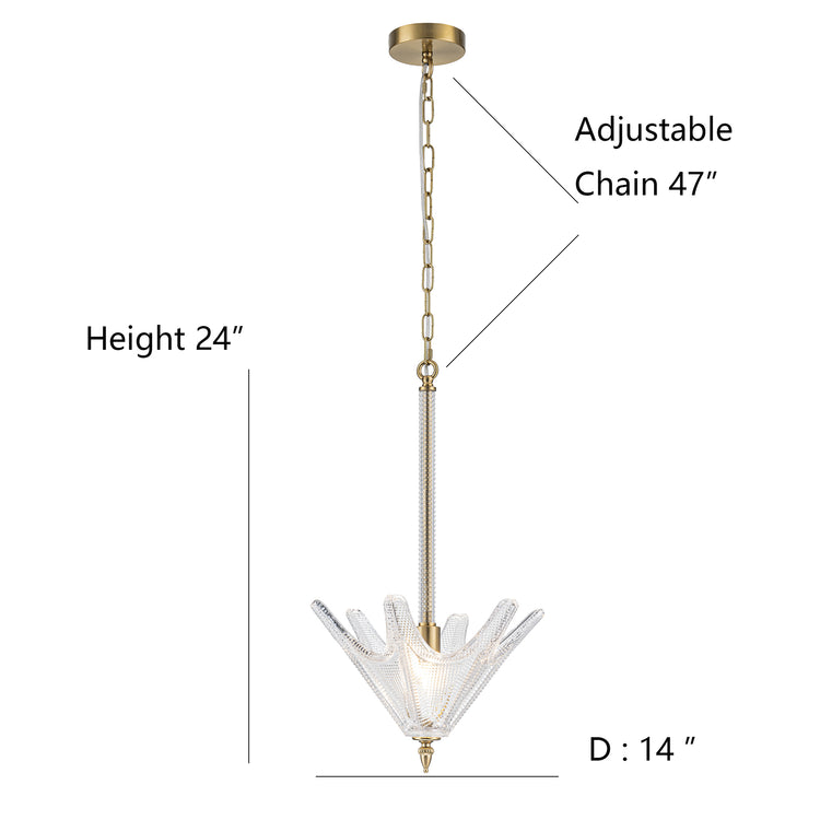 Chiara 1-Light Handmade Unique Statement Glass Pendant Light Modern Kitchen Hanging Light in Brass Finish