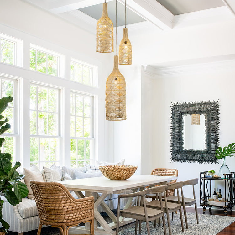 Silvio 3-Light Rattan Cluster Pendant Light, Coastal Boho - Handwoven