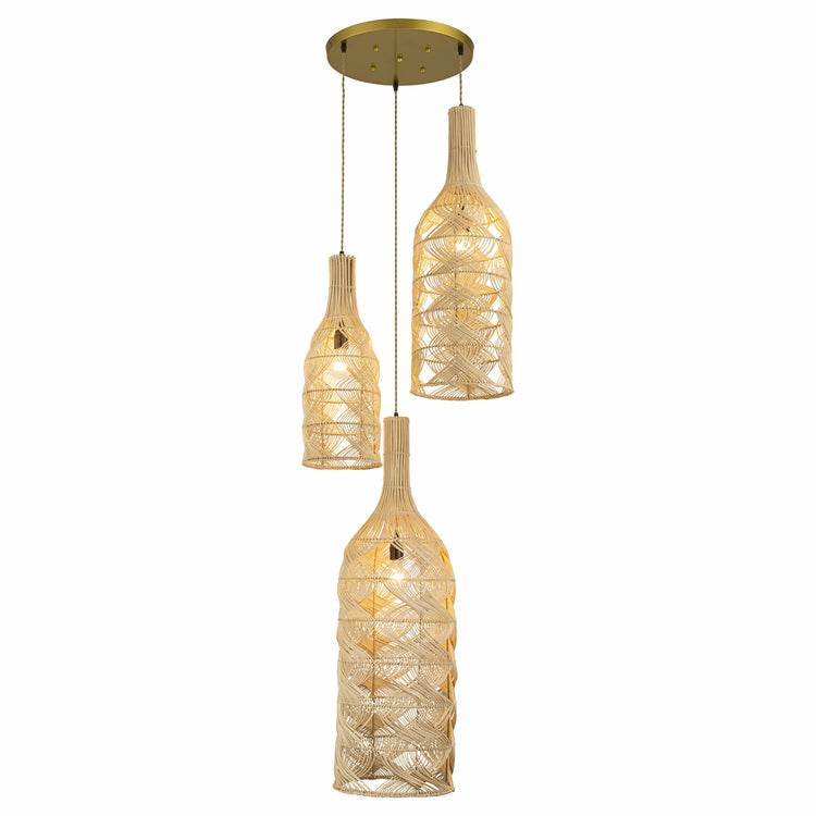 Silvio 3-Light Rattan Cluster Pendant Light, Coastal Boho - Handwoven