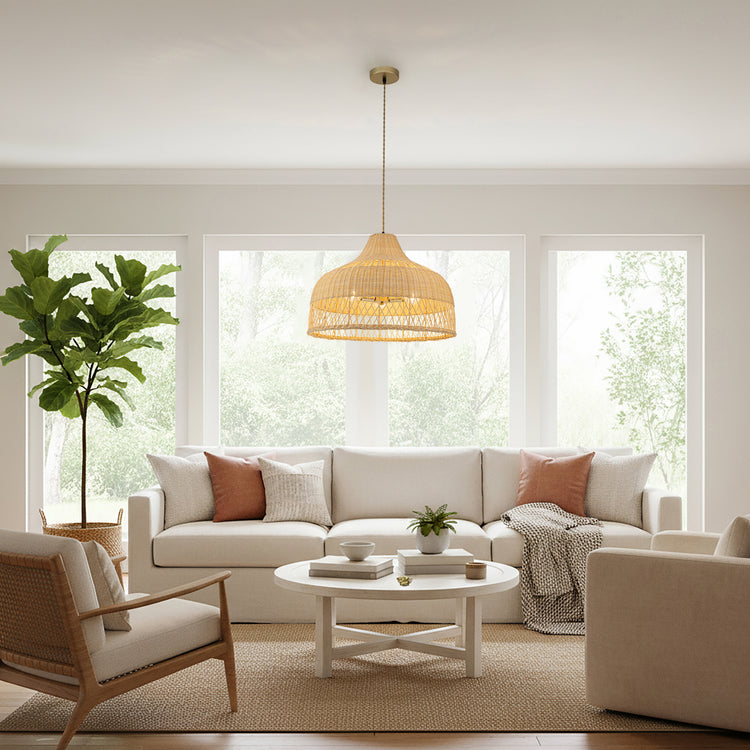 Lumara 3-Light Rattan Large Dome Pendant, Coastal Boho - Handwoven