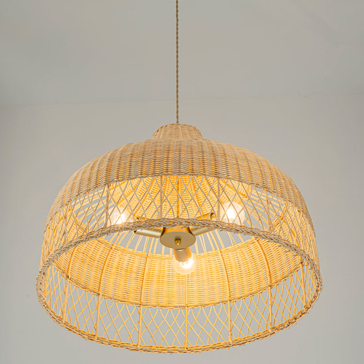 Lumara 3-Light Rattan Large Dome Pendant, Coastal Boho - Handwoven