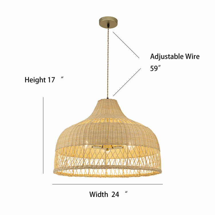 Lumara 3-Light Rattan Large Dome Pendant, Coastal Boho - Handwoven
