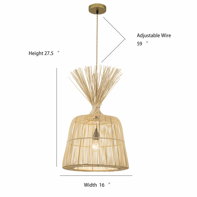 Fauna Large 28 in. Handwoven Rattan Pendant Light, Coastal Boho Statement Lighting