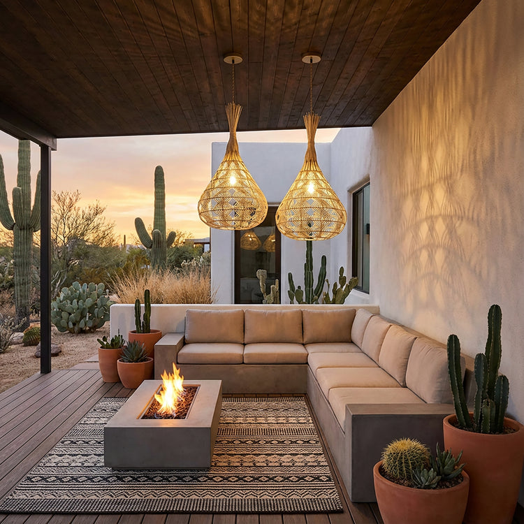 Silvio Large Rattan Teardrop Pendant Light, Coastal Boho Handwoven Statement Fixture