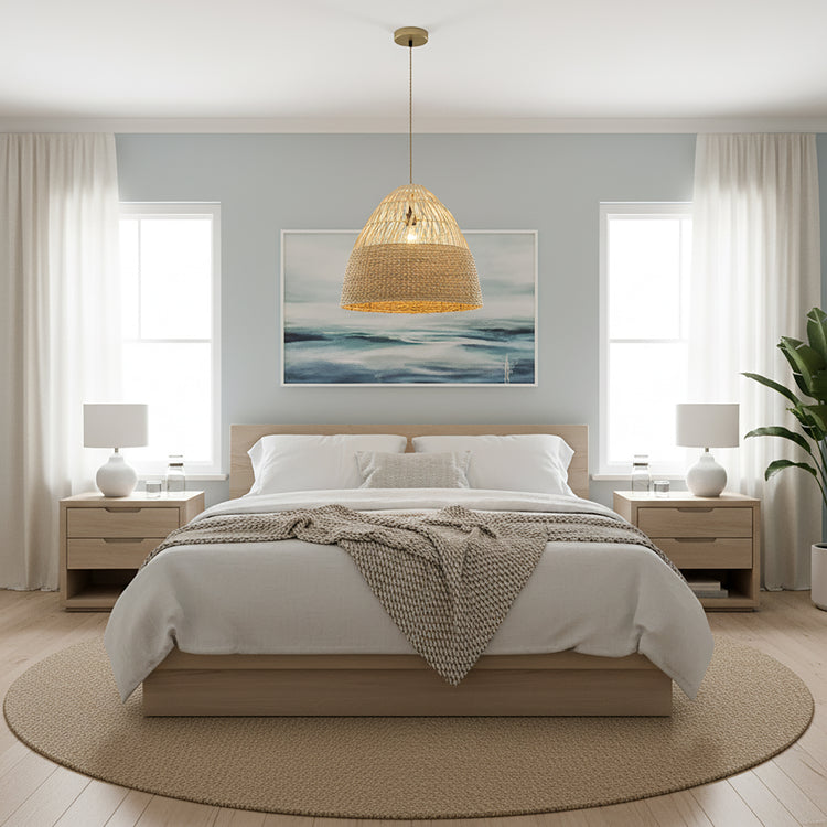 Willa Dome Rattan Pendant Light, Coastal Boho Handwoven Natural Shade