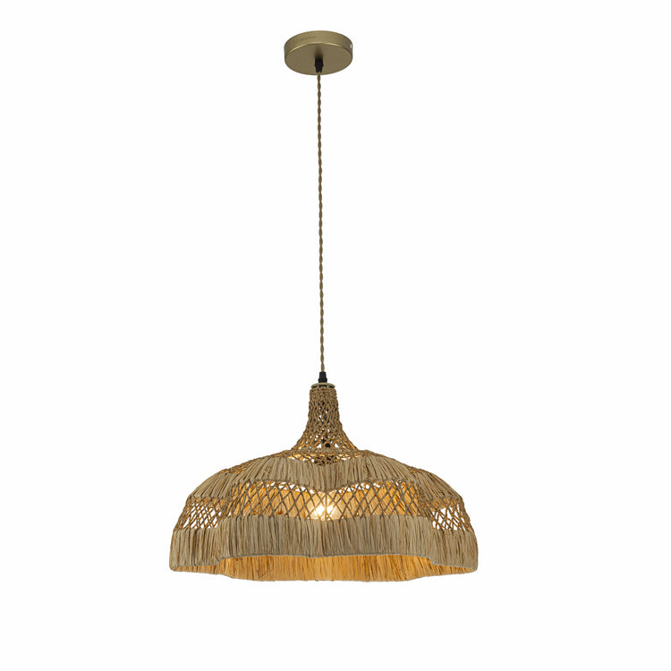 Aurelia 1-Light Raffian Dome Pendant, Coastal Boho - Handwoven