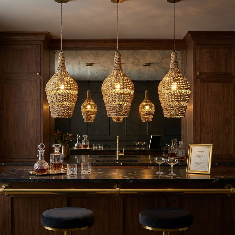Homa Large Rattan Pendant Light, Coastal Boho Handwoven Statement Lighting