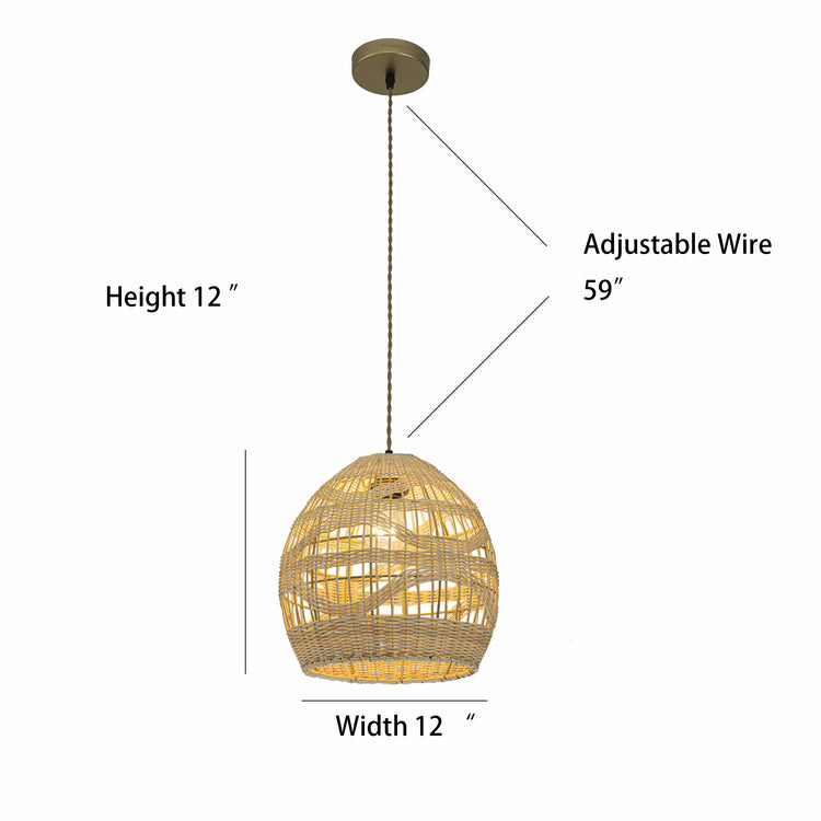 Nala1-Light Rattan Dome Pendant, Coastal Boho - Handwoven