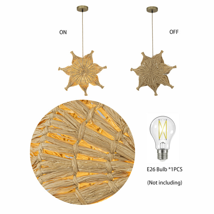 Estella Rattan Coastal Boho 20 in. Gold Star Pendant Light
