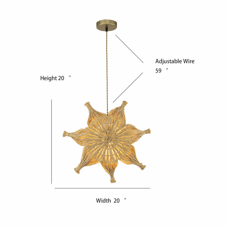 Estella Rattan Coastal Boho 20 in. Gold Star Pendant Light