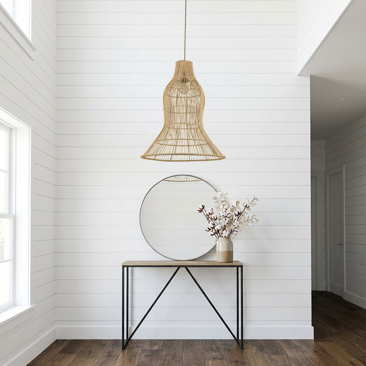 Vita Rattan Pendant Light, Coastal Boho Handwoven Natural Fiber Ceiling Light
