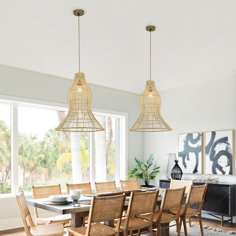 Vita Rattan Pendant Light, Coastal Boho Handwoven Natural Fiber Ceiling Light