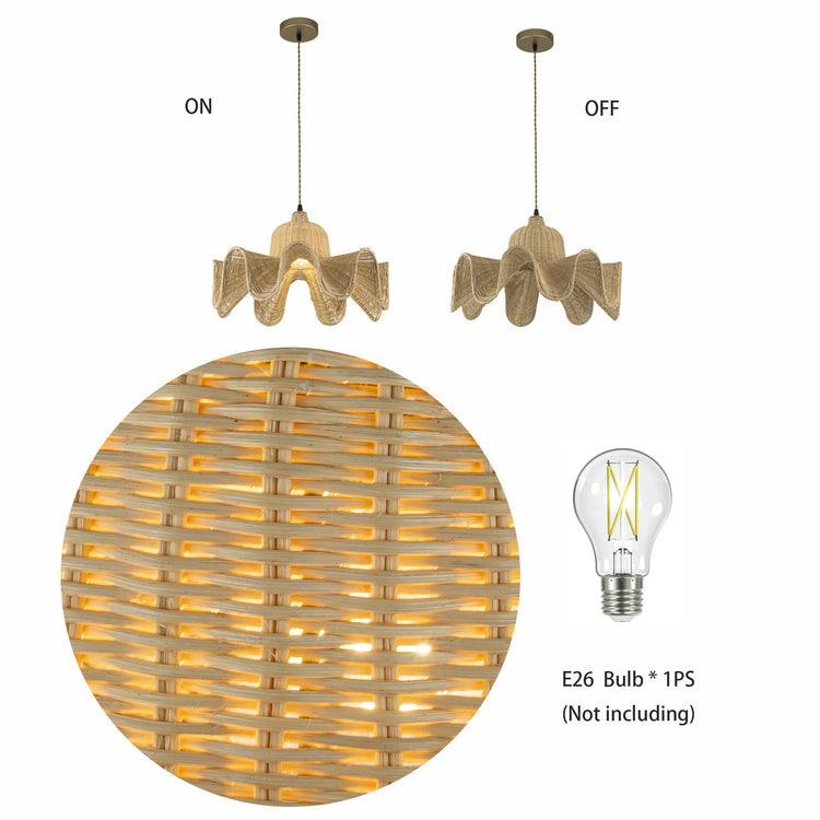 Rita Rattan Hat Pendant Light, Coastal Boho Handwoven Natural Fiber Shade