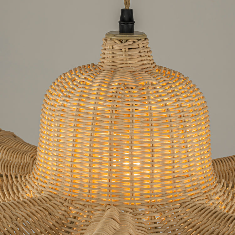 Rita Rattan Hat Pendant Light, Coastal Boho Handwoven Natural Fiber Shade