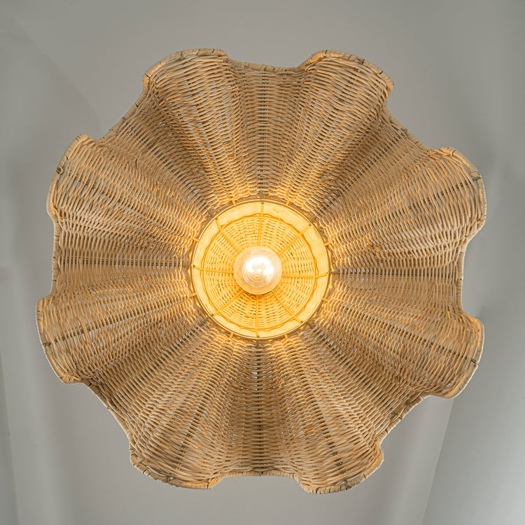 Rita Rattan Hat Pendant Light, Coastal Boho Handwoven Natural Fiber Shade