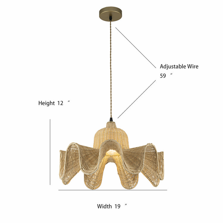Rita Rattan Hat Pendant Light, Coastal Boho Handwoven Natural Fiber Shade