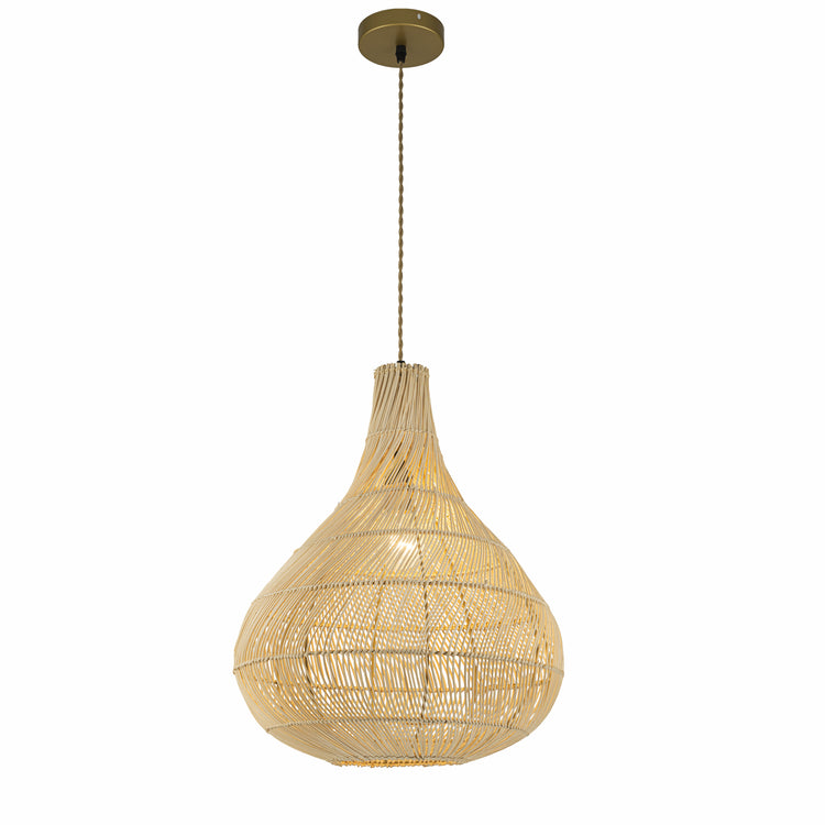 Roj Rattan Teardrop Pendant Light, Coastal Boho Handwoven Natural Shade