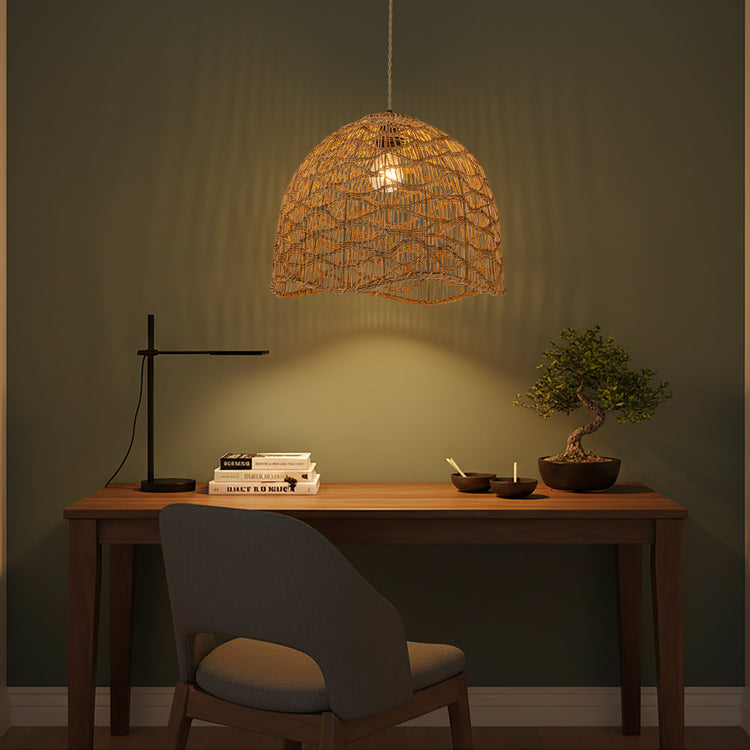 Nami 1-Light Rattan Dome Pendant, Japandi Boho - Handwoven