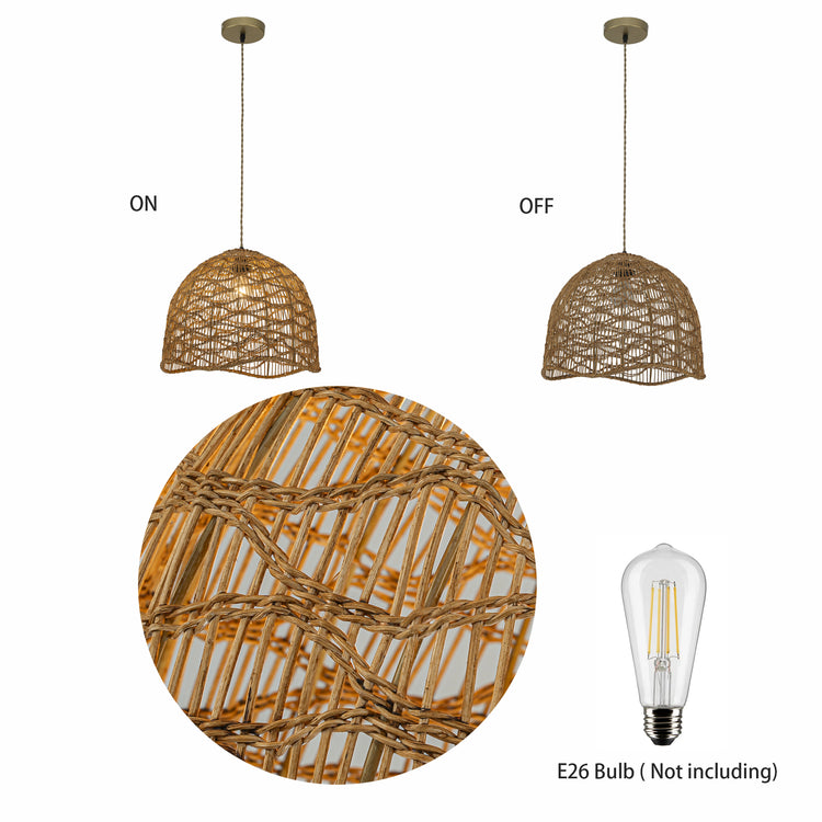 Nami Dome Rattan Pendant Light, Japandi Boho Handwoven Natural Shade