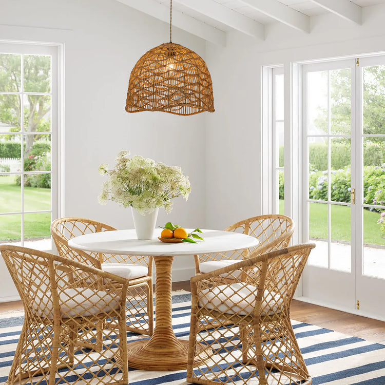Nami Dome Rattan Pendant Light, Japandi Boho Handwoven Natural Shade