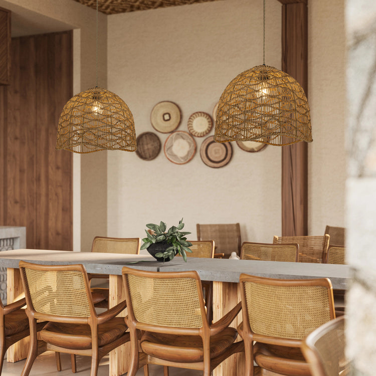 Nami Dome Rattan Pendant Light, Japandi Boho Handwoven Natural Shade