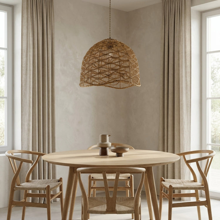 Nami Dome Rattan Pendant Light, Japandi Boho Handwoven Natural Shade