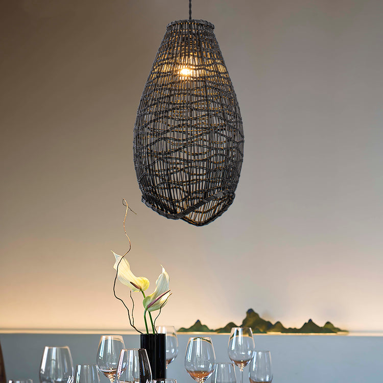 Kyoto Handwoven Rattan Pendant Light, Coastal Boho Japandi Natural Woven Lighting